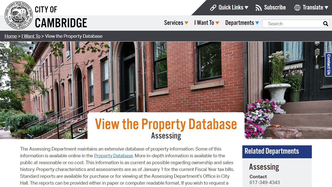View the Property Database - City of Cambridge, MA